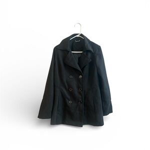 Jou Jou Women’s Black Wool‑Blend Peacoat | Double‑Breasted Mid‑Length L